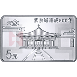 紫禁城建成600年金銀紀(jì)念幣15克長方形銀質(zhì)紀(jì)念幣
